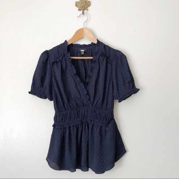Anthropologie Current Air Navy ruffle top XS - Picture 1 of 6